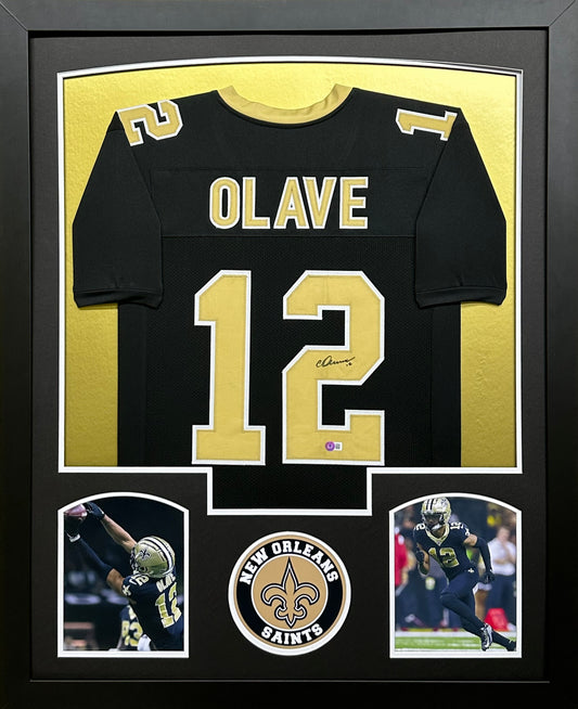 New Orleans Saints Chris Olave Hand Signed Autographed Custom Black Jersey Framed & Matted with BECKETT COA