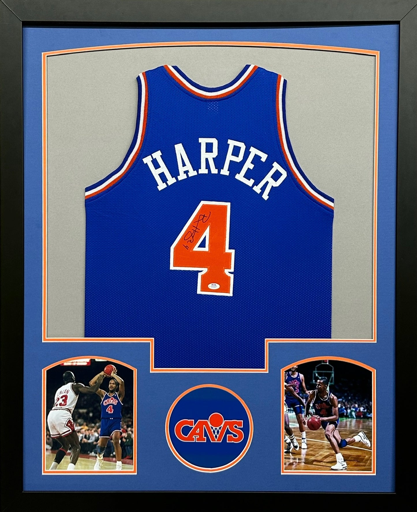 Cleveland Cavaliers Ron Harper Hand Signed Autographed Custom Blue Jersey Framed & Matted with PSA COA