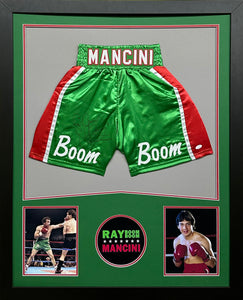 Ray "Boom Boom" Mancini Hand Signed Autographed Green Boxing Trunks Framed & Matted with JSA COA