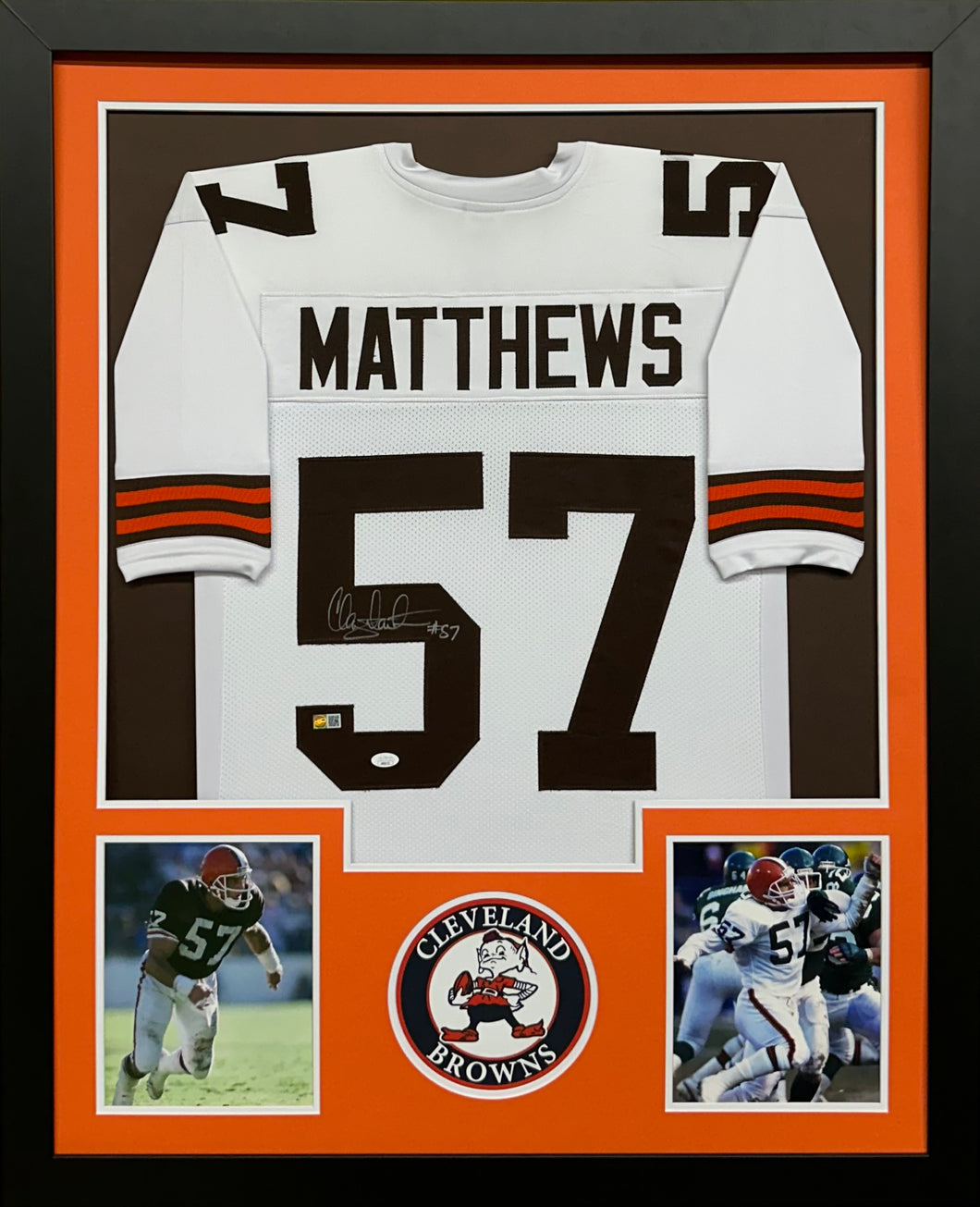 Cleveland Browns Clay Matthews Hand Signed Autographed Custom White Jersey Framed & Matted JSA COA