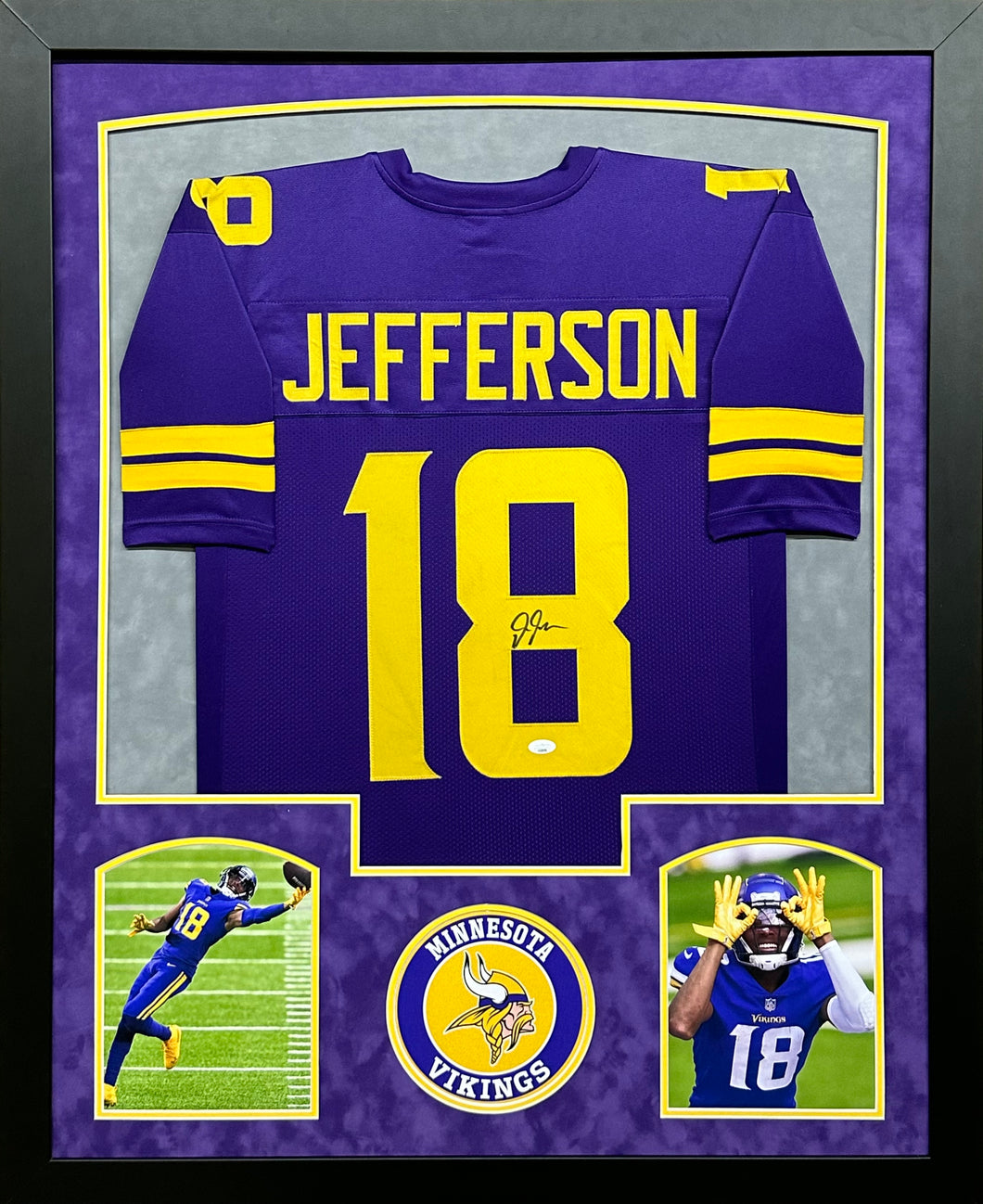 Minnesota Vikings Justin Jefferson Hand Signed Autographed Custom Purple Jersey Framed & Double Suede Matted JSA COA