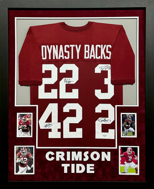 The University of Alabama Crimson Tide Mark Ingram, Derrick Henry, Trent Richardson & Eddie Lacy Hand Signed Autographed Custom Dynasty Backs Jersey Framed & Suede Matted with Team Name Cutout with COA