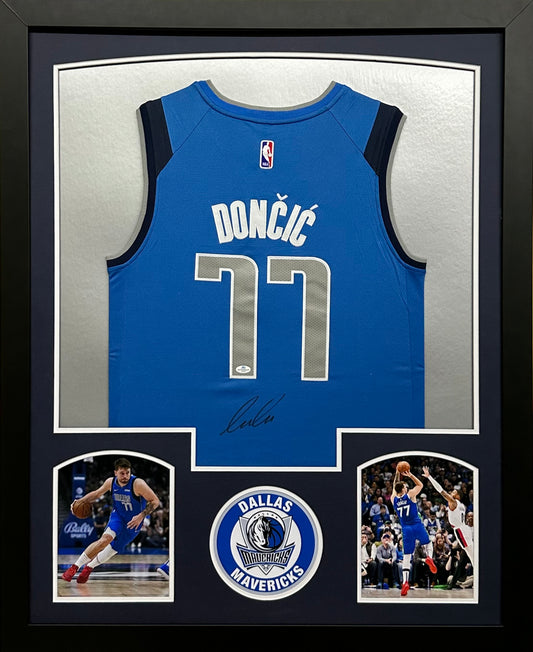 Dallas Mavericks Luka Doncic Hand Signed Autographed Custom Blue Jersey Framed & Matted with COA