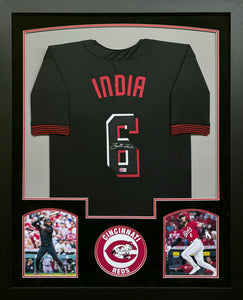 Cincinnati Reds Jonathan India Hand Signed Autographed Custom Black Jersey Framed & Suede Matted BECKETT COA