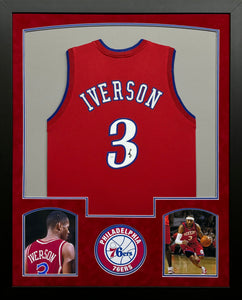 Philadelphia 76ers Allen Iverson Hand Signed Autographed Custom Red Jersey Framed & Suede Matted JSA COA