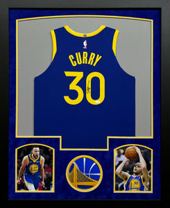 Golden State Warriors Stephen Curry Hand Signed Autographed Authentic Blue Jersey Framed & Suede Matted JSA COA