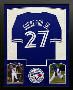 Toronto Blue Jays Vladimir Guererro Jr. Hand Signed Autographed Custom Blue Jersey Framed & Double Suede Matted with JSA coa