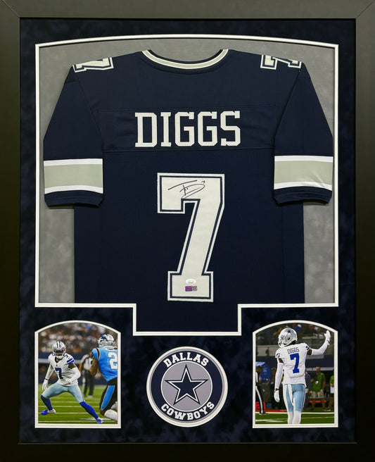 Dallas Cowboys Trevon Diggs Hand Signed Autographed Custom Blue Jersey Framed & Double Suede Matted with JSA COA