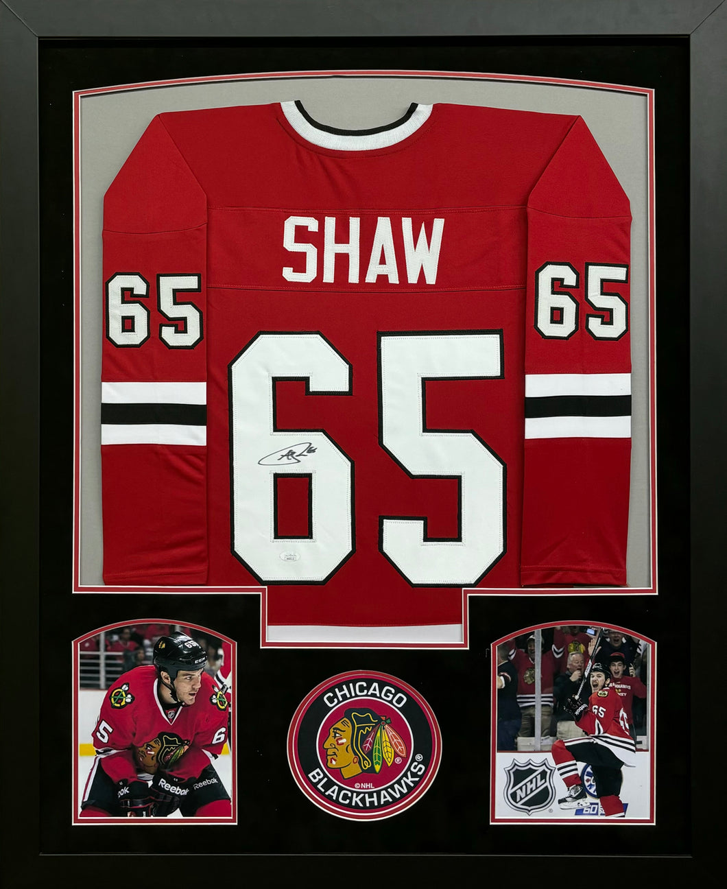 Chicago Blackhawks Andrew Shaw Hand Signed Autographed Custom Red Jersey Framed & Suede Matted with JSA COA