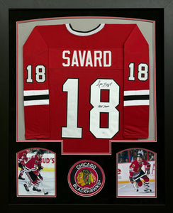 Chicago Blackhawks Denis Savard Hand Signed Autographed Custom Red Jersey Framed & Suede Matted with JSA COA