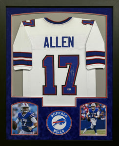 Buffalo Bills Josh Allen Hand Signed Autographed Custom White Jersey Framed & Suede Matted with Beckett COA