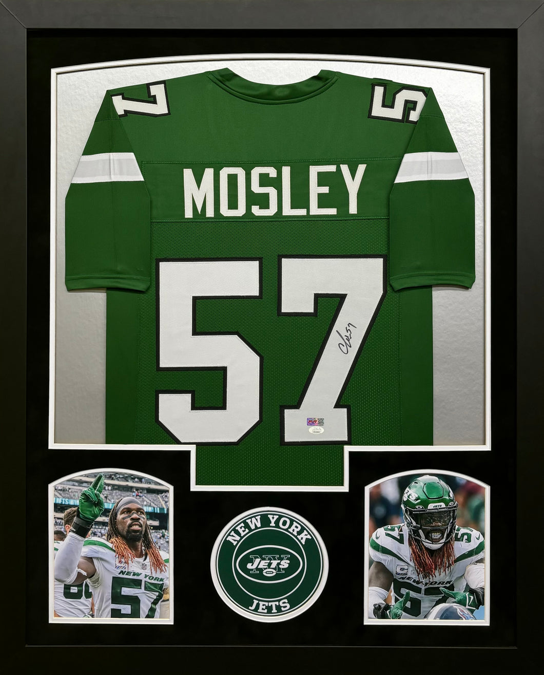 New York Jets C.J. Mosley Hand Signed Autographed Custom Green Jersey Framed & Suede Matted with JSA COA