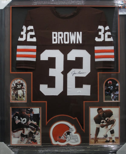 Cleveland Browns Jim Brown Hand Signed Autographed Custom Brown Jersey Framed & Matted with JSA COA