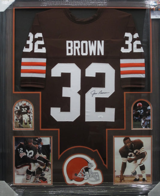 Cleveland Browns Jim Brown Hand Signed Autographed Custom Brown Jersey Framed & Matted with JSA COA