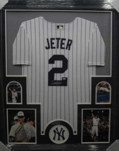 New York Yankees Derek Jeter Hand Signed Autographed Authentic Pin Striped Jersey Framed & Matted with STEINER COA