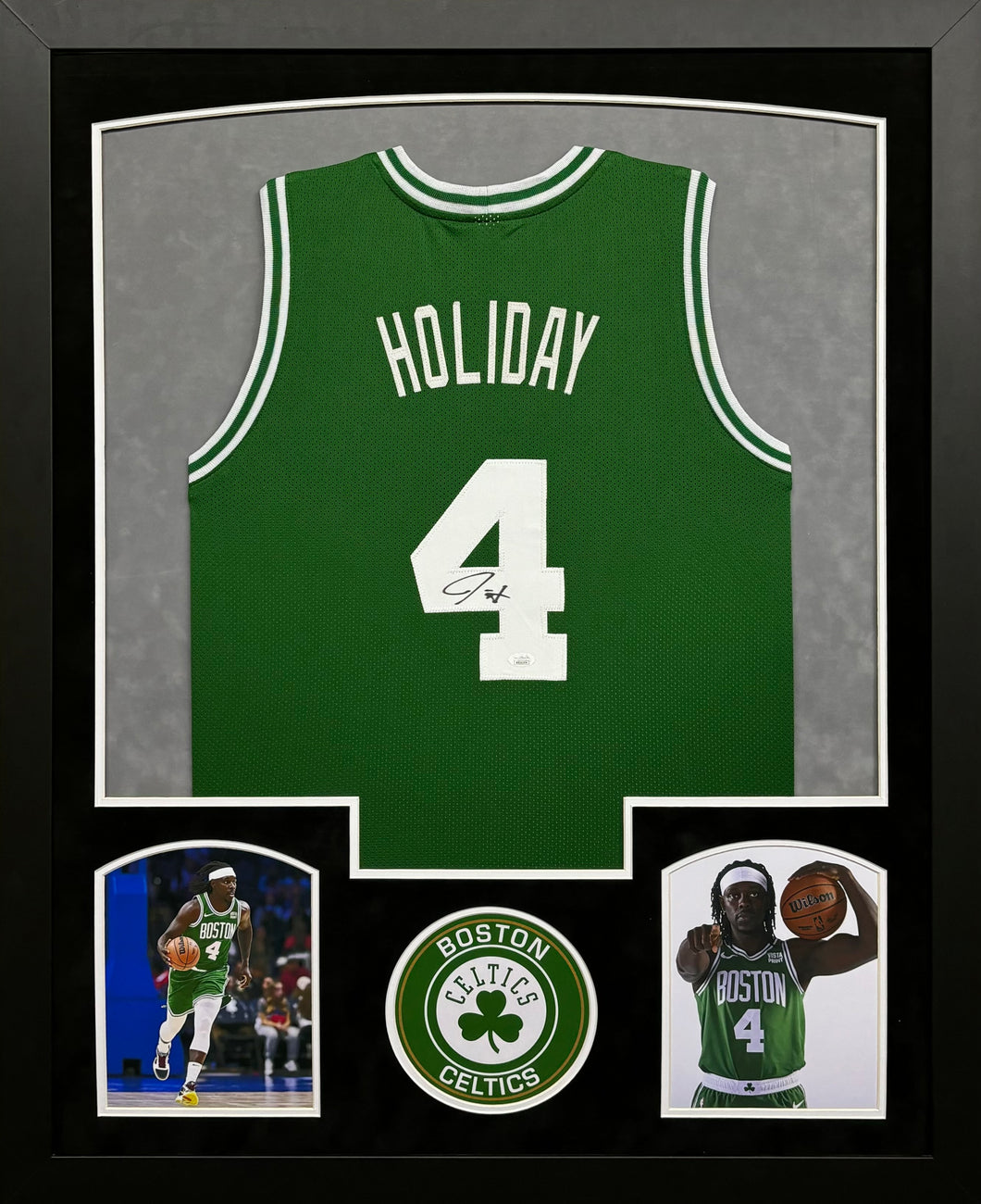 Boston Celtics Jrue Holiday Hand Signed Autographed Custom Green Jersey Framed & Double Suede Matted with JSA COA