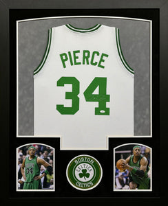 Boston Celtics Paul Pierce Hand Signed Autographed Custom White Jersey Framed & Double Suede Matted with JSA COA