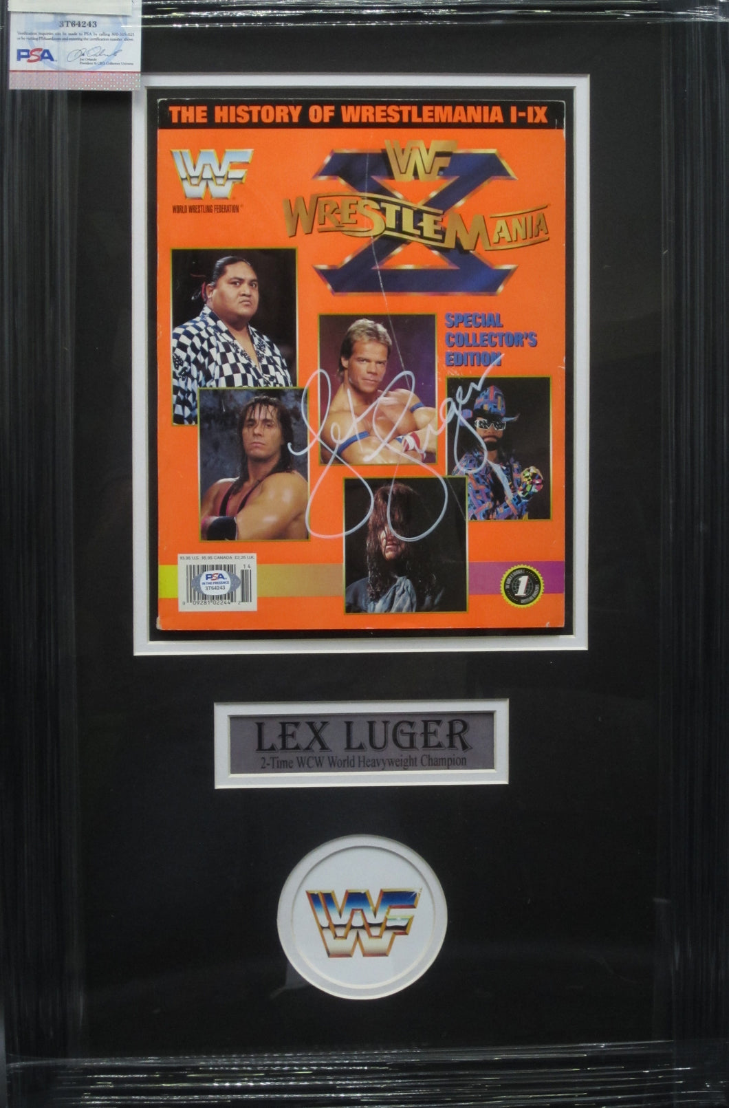 American Professional Wrestler Lex Luger Signed WWF WrestleMania Magazine Framed & Matted with PSA COA
