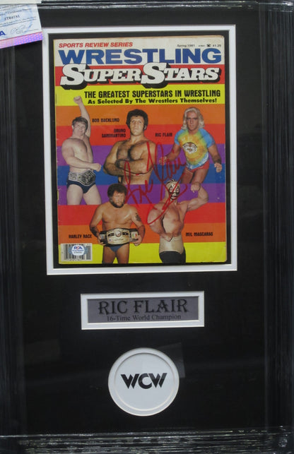 American Professional Wrestler Ric Flair Hand Signed Autographed 1981 Wrestling Super Stars Magazine Framed & Matted with PSA COA
