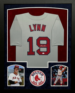 Boston Red Sox Fred Lynn Hand Signed Autographed Custom White Jersey Framed & Double Suede Matted with JSA COA