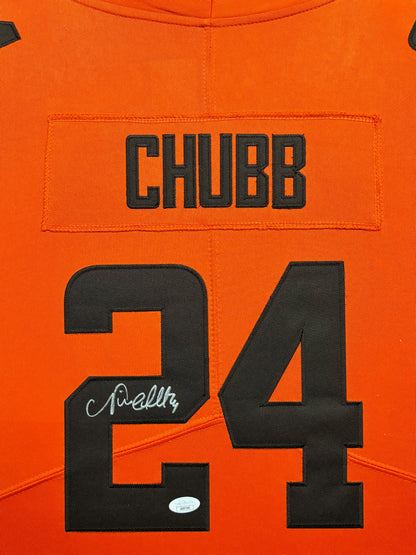 Cleveland Browns Nick Chubb Hand Signed Autographed Authentic Orange Jersey Framed & Double Suede Matted with JSA COA