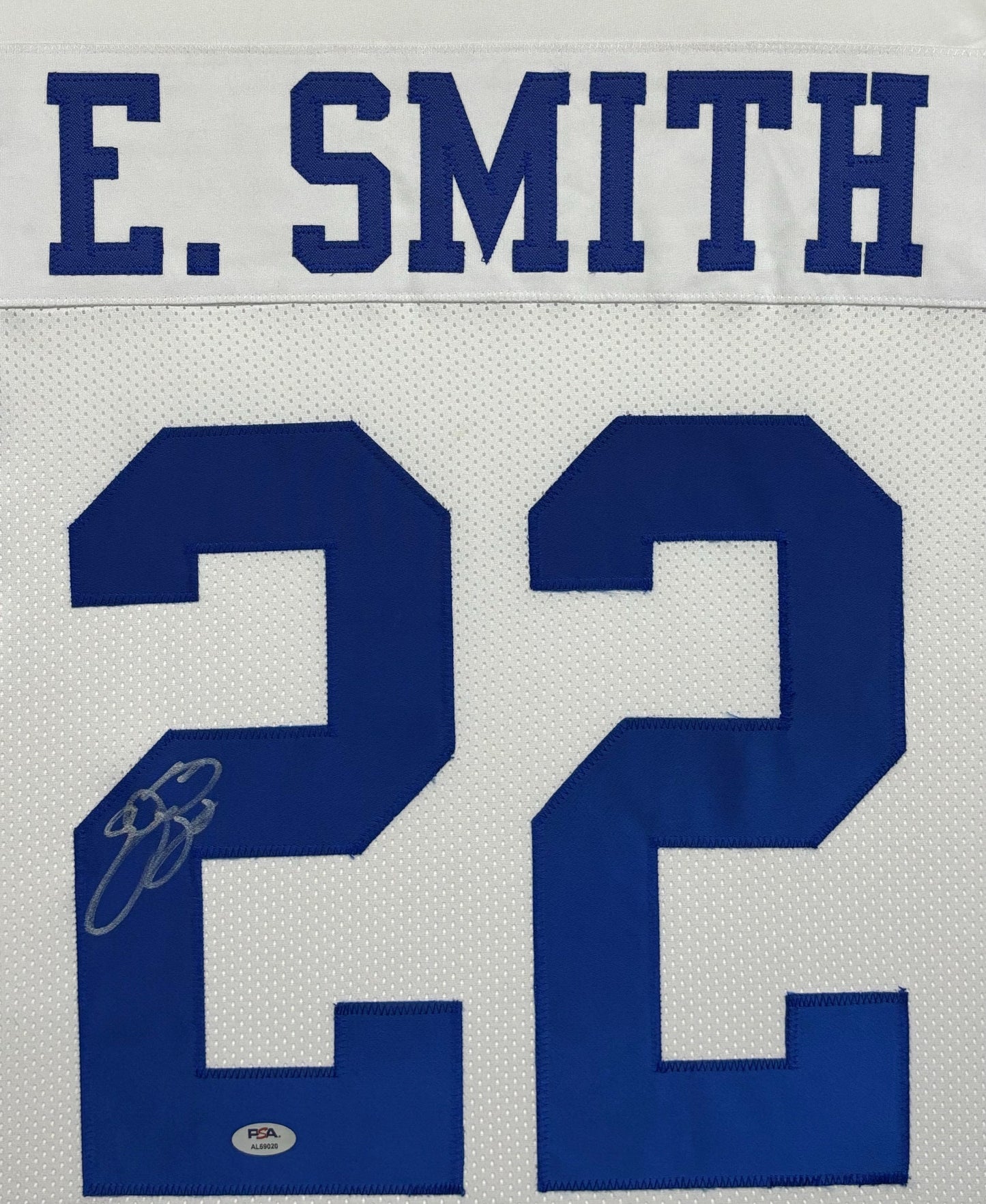Dallas Cowboys Emmitt Smith Hand Signed Autographed Custom White Stat Jersey Framed & Suede Matted with PSA COA