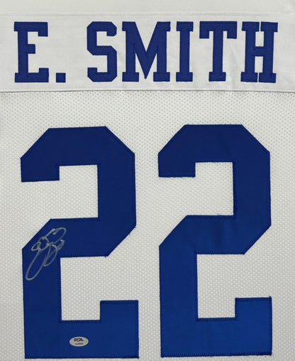 Dallas Cowboys Emmitt Smith Hand Signed Autographed Custom White Stat Jersey Framed & Suede Matted with PSA COA