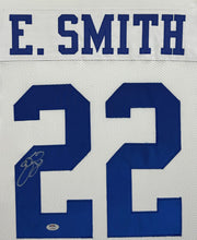 Load image into Gallery viewer, Dallas Cowboys Emmitt Smith Hand Signed Autographed White Stat Jersey Framed &amp; Suede Matted with PSA COA
