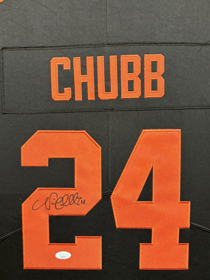 Cleveland Browns Nick Chubb Hand Signed Autographed Authentic Brown Jersey Framed & Double Suede Matted with JSA COA