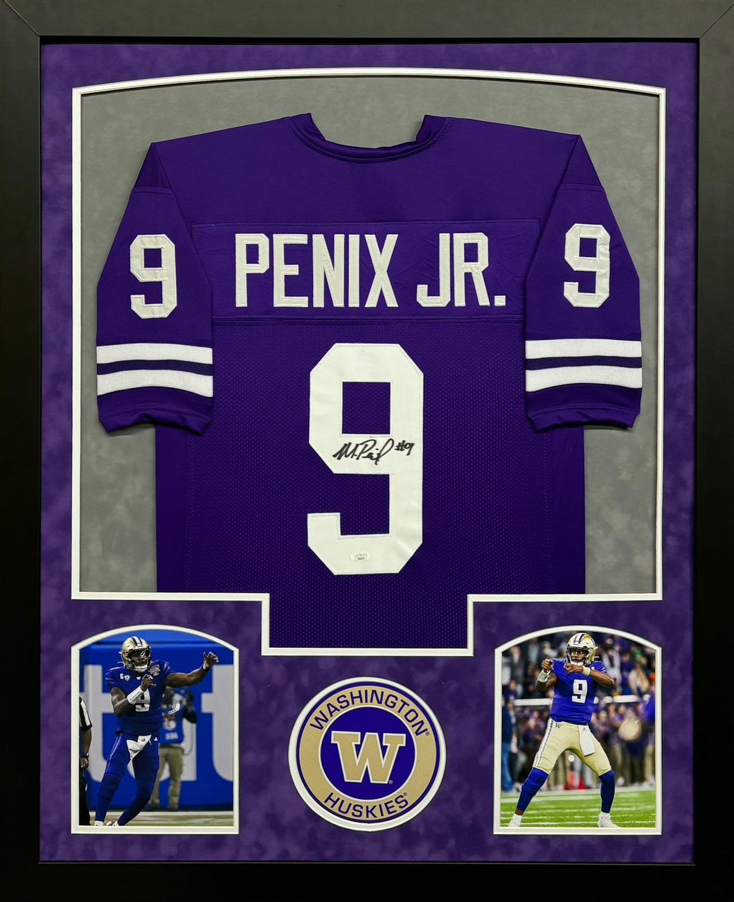 University of Washington Huskies Michael Penix Jr. Hand Signed Autographed Custom Purple Jersey Framed & Double Suede Matted with JSA COA