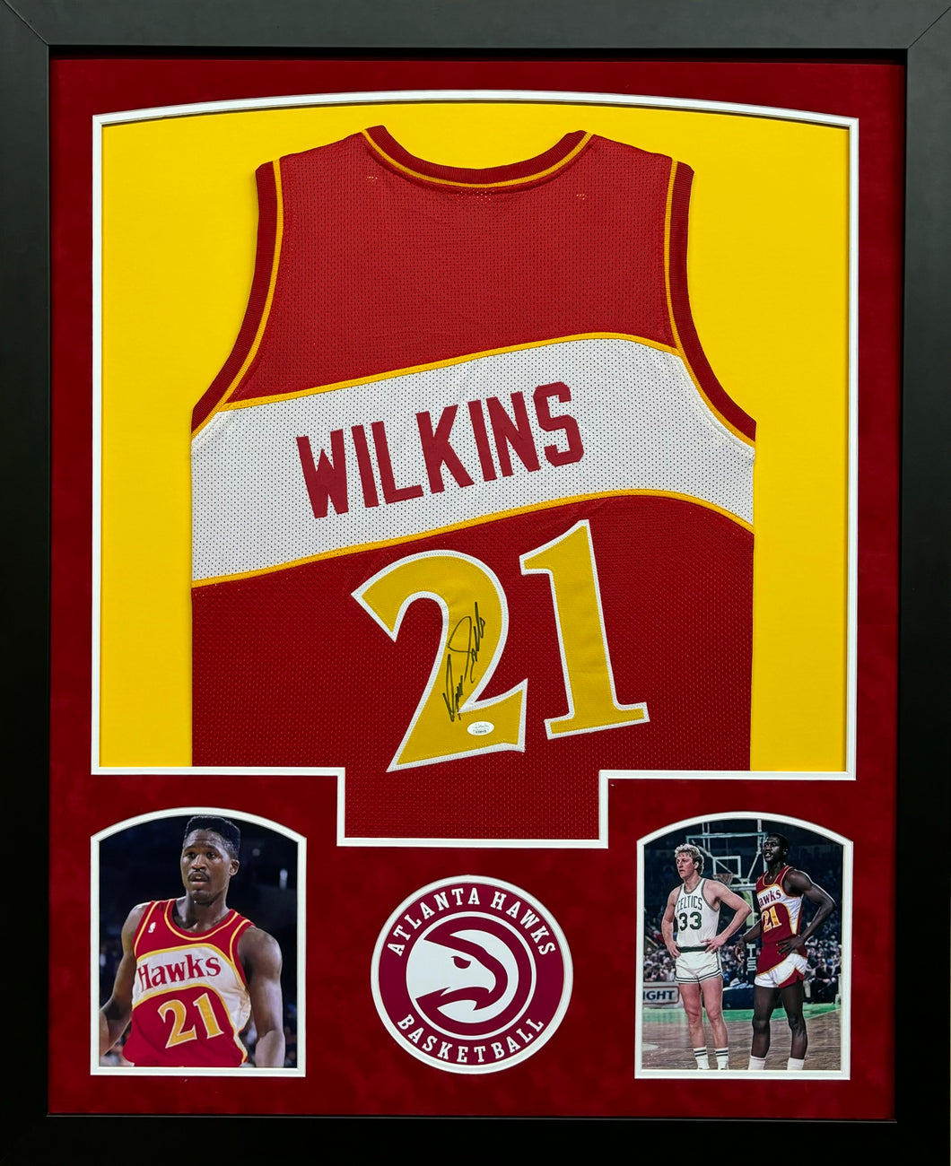 Atlanta Hawks Dominique Wilkins Hand Signed Autographed Custom Red Jersey Framed & Suede Matted with JSA COA