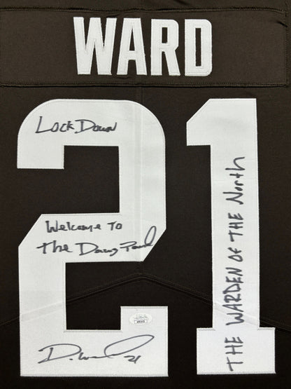 Cleveland Browns Denzel Ward Hand Signed Autographed Custom Brown Jersey with Lock Down, Welcome To The Dawg Pound & THE WARDEN OF THE NORTH Inscriptions Framed & Matted with XL 3D Logo & Team Name Cutout JSA COA