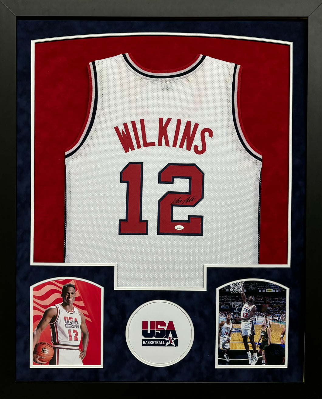 Team USA Basketball Dominique Wilkins Hand Signed Autographed Custom White Jersey Framed & Double Suede Matted with JSA COA