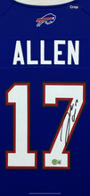 Load image into Gallery viewer, Buffalo Bills Josh Allen Hand Signed Autographed Blue Jersey Framed &amp; Double Suede Matted with XL 3D Logo &amp; Team Name Cutout BECKETT COA