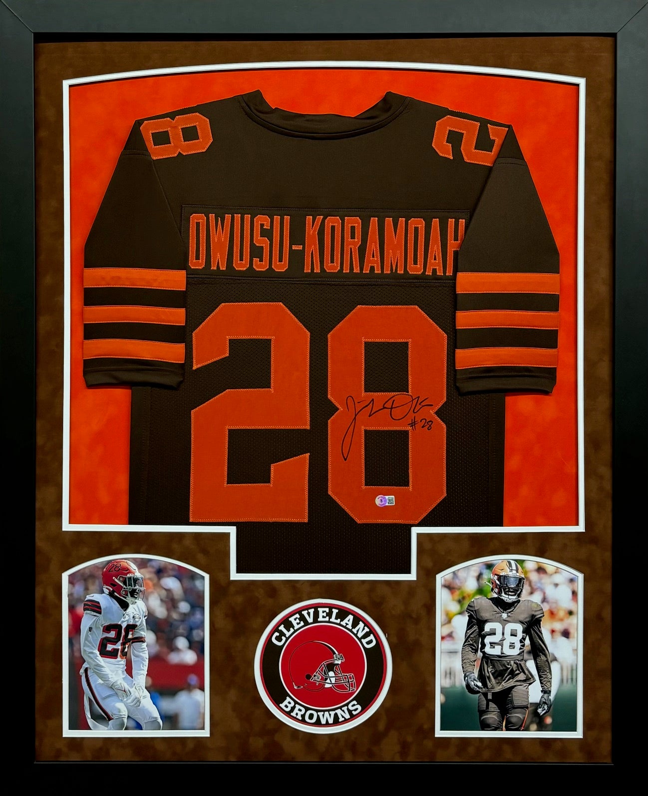 Cleveland Browns Jeremiah Owusu-Koramoah Hand Signed Autographed Custom Brown Jersey Framed & Double Suede Matted with BECKETT COA