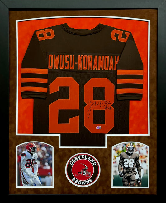 Cleveland Browns Jeremiah Owusu-Koramoah Hand Signed Autographed Custom Brown Jersey Framed & Double Suede Matted with BECKETT COA