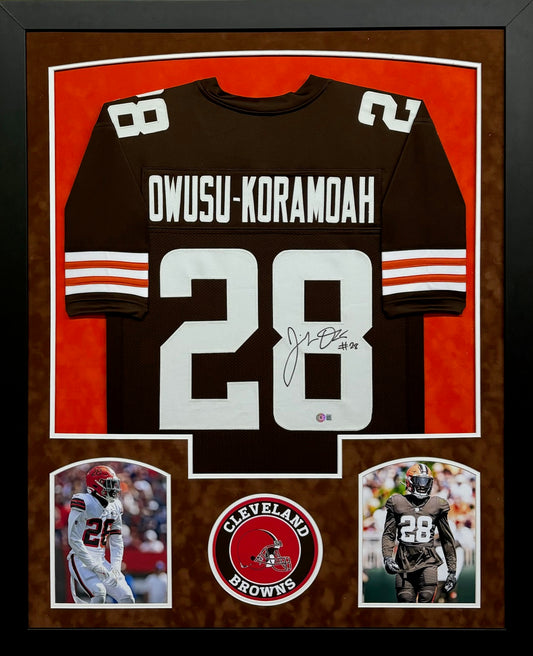 Cleveland Browns Jeremiah Owusu-Koramoah Hand Signed Autographed Custom Brown Jersey Framed & Double Suede Matted with BECKETT COA