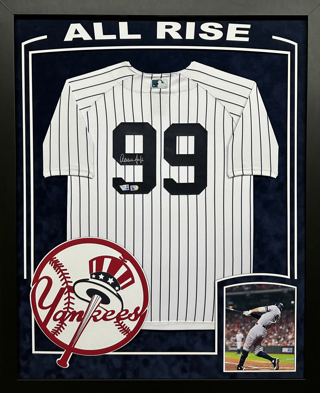 New York Yankees Aaron Judge Hand Signed Autographed Authentic White Pinstripe Jersey Framed & Double Suede Matted with XL 3D Logo & Cutout FANATICS Authentic COA