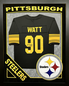 Pittsburgh Steelers TJ Watt Hand Signed Autographed Black Custom Jersey Framed & Double Suede Matted with COA