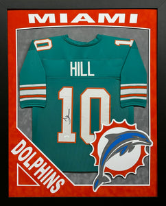 Miami Dolphins Tyreek Hill Hand Signed Autographed Custom Teal Jersey Framed & Double Suede Matted with XL 3D Logo & Team Name Cutout JSA COA