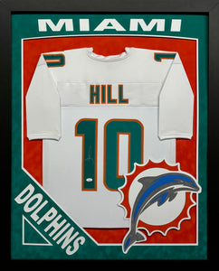 Miami Dolphins Tyreek Hill Hand Signed Autographed Custom White Jersey Framed & Double Suede Matted with XL 3D Logo & Team Name Cutout JSA COA