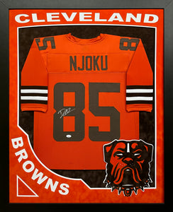 Cleveland Browns David Njoku Hand Signed Autographed Custom Orange Jersey Framed & Double Suede Matted with XL 3D Logo & Team Name Cutout JSA COA