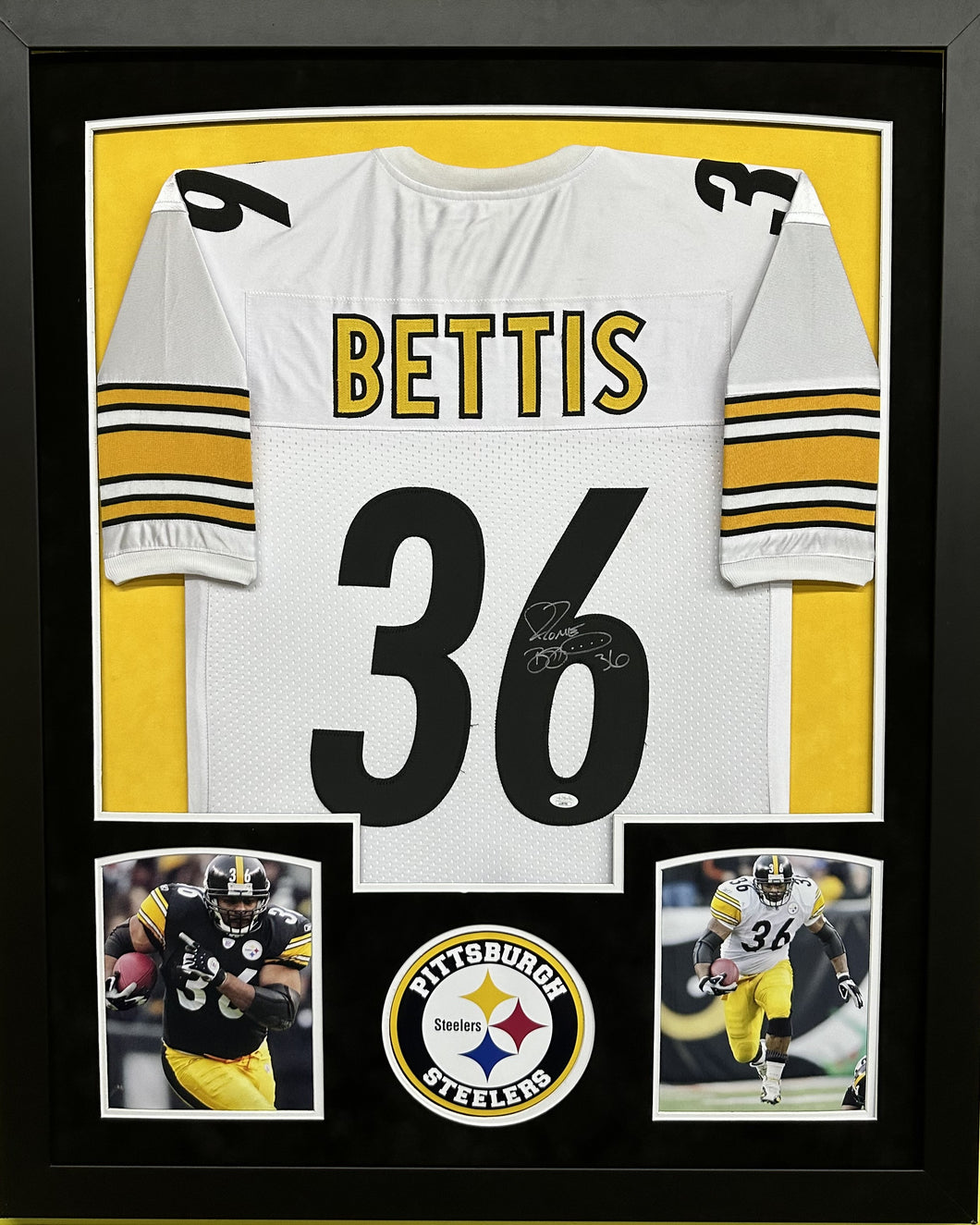 Pittsburgh Steelers Jerome Bettis Hand Signed Autographed White Custom Jersey Framed & Double Suede Matted with COA