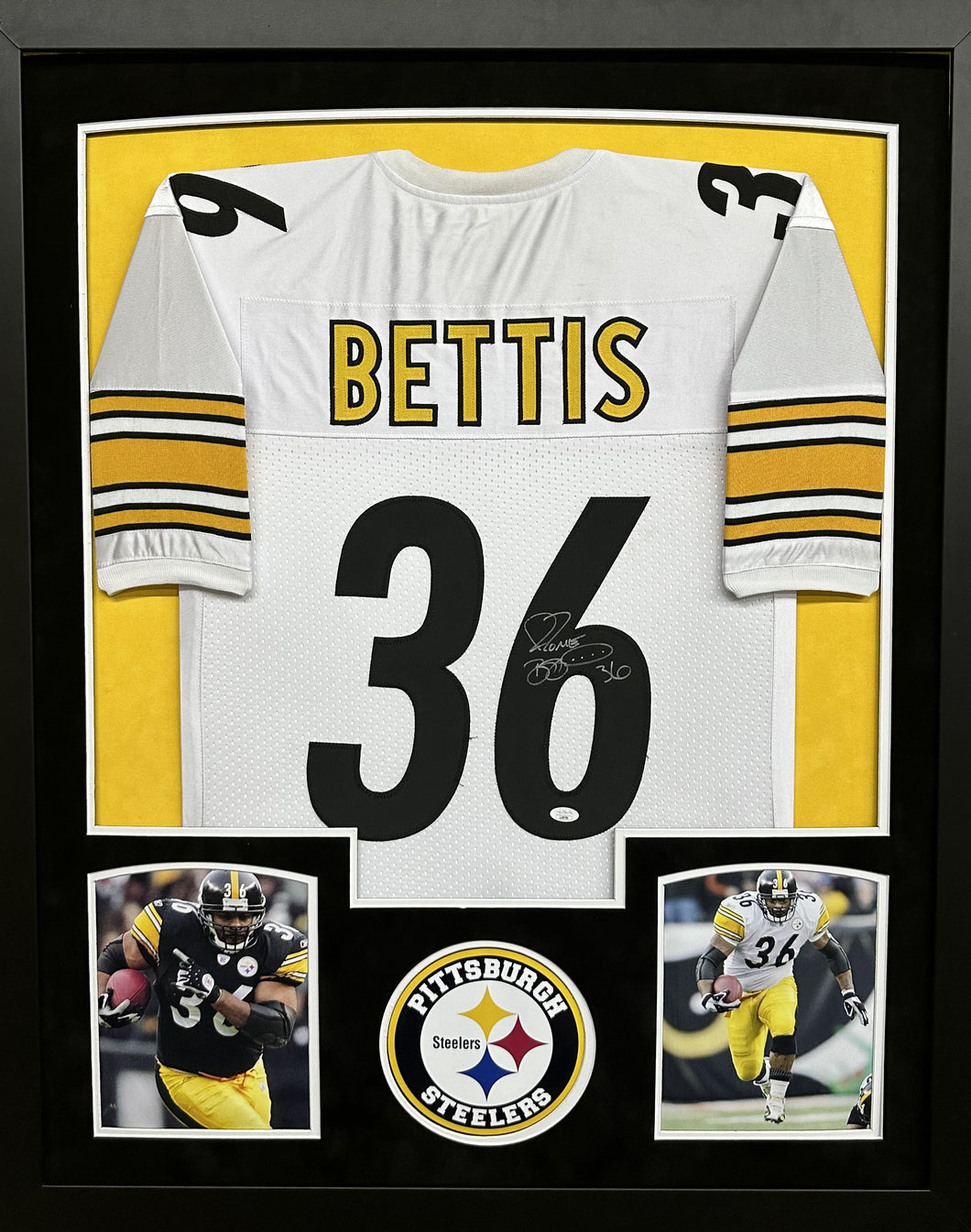 Pittsburgh Steelers Jerome Bettis Hand Signed Autographed Custom White Jersey Framed & Matted with JSA COA