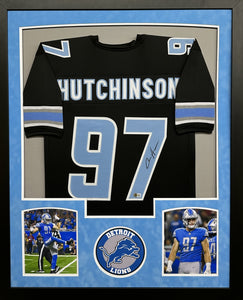 Detroit Lions Aidan Hutchinson Hand Signed Autographed Custom Black Jersey Framed & Double Suede Matted With Beckett COA