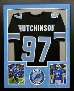 Detroit Lions Aidan Hutchinson Hand Signed Autographed Custom Black Jersey Framed & Suede Matted with Beckett COA