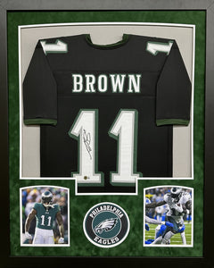 Philadelphia Eagles AJ Brown Hand Signed Autographed Custom Black Jersey Framed & Double Suede Matted with Beckett COA