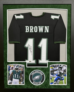 Philadelphia Eagles A.J. Brown Hand Signed Autographed Custom Black Jersey Framed & Suede Matted with Beckett COA