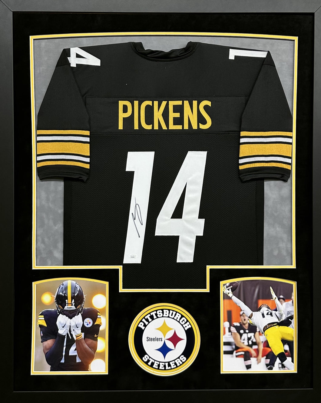 Pittsburgh Steelers George Pickens Hand Signed Autographed Custom Black Jersey Framed & Suede Matted with JSA COA