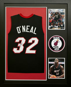 Miami Heat Shaquille O'Neal Hand Signed Autographed Custom Black Jersey Framed & Double Suede Matted with JSA COA